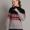 Women's Black & Grey Fair Isle Pattern Mid-Length Winter Top with High Neck