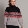Women's Black & Grey Fair Isle Pattern Mid-Length Winter Top with High Neck