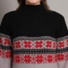 Women's Black & Grey Fair Isle Pattern Mid-Length Winter Top with High Neck