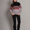 Women's Black & Grey Fair Isle Pattern Mid-Length Winter Top with High Neck