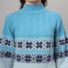 Women's Aqua Blue Fair Isle Knit Mid-Length Winter Sweater Top