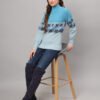 Women's Aqua Blue Fair Isle Knit Mid-Length Winter Sweater Top