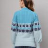 Women's Aqua Blue Fair Isle Knit Mid-Length Winter Sweater Top