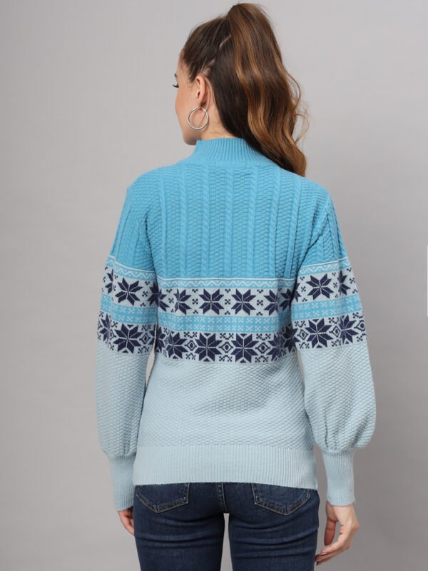 Women's Aqua Blue Fair Isle Knit Mid-Length Winter Sweater Top