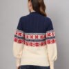 Women's Navy & Cream Nordic Knit Mid-Length Winter Sweater Top