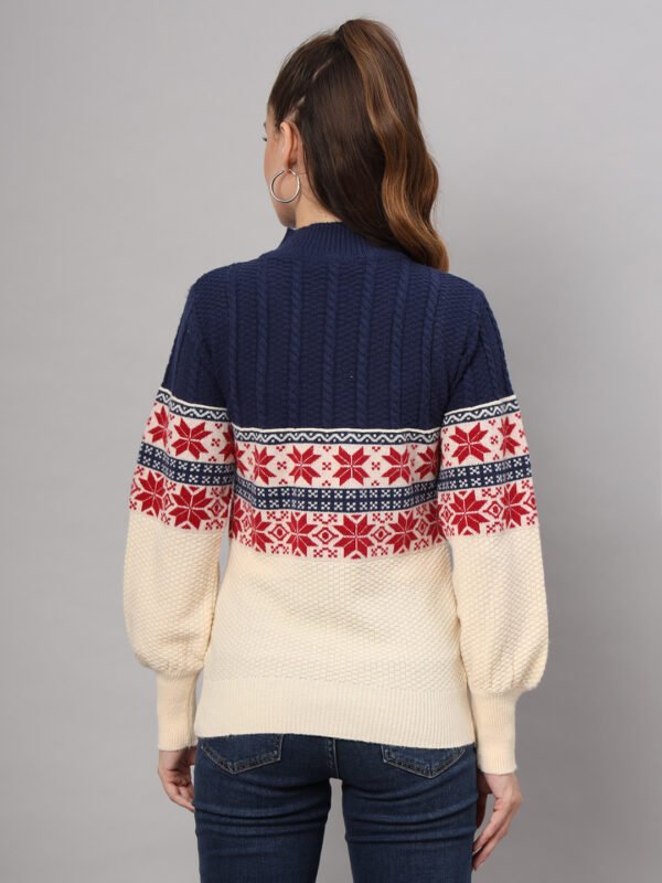 Women's Navy & Cream Nordic Knit Mid-Length Winter Sweater Top