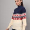 Women's Navy & Cream Nordic Knit Mid-Length Winter Sweater Top