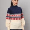 Women's Navy & Cream Nordic Knit Mid-Length Winter Sweater Top