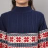 Women's Navy & Cream Nordic Knit Mid-Length Winter Sweater Top