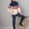Women's Navy & Cream Nordic Knit Mid-Length Winter Sweater Top