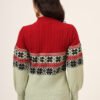 Women's Red & Mint Green Fair Isle Knit Mid-Length Winter Sweater Top