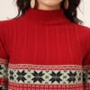 Women's Red & Mint Green Fair Isle Knit Mid-Length Winter Sweater Top