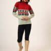 Women's Red & Mint Green Fair Isle Knit Mid-Length Winter Sweater Top