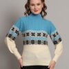 Women's Sky Blue & Ivory Fair Isle Knit Mid-Length Winter Sweater