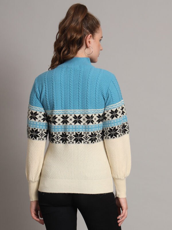Women’s Sky Blue & Ivory Fair Isle Knit Mid-Length Winter Sweater Top