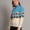 Women’s Sky Blue & Ivory Fair Isle Knit Mid-Length Winter Sweater Top