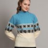 Women’s Sky Blue & Ivory Fair Isle Knit Mid-Length Winter Sweater Top