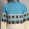 Women’s Sky Blue & Ivory Fair Isle Knit Mid-Length Winter Sweater Top