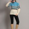 Women's Sky Blue & Ivory Fair Isle Knit Mid-Length Winter Sweater