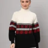 Women’s White & Black Nordic Knit Mid-Length Winter Sweater Top
