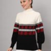 Women’s White & Black Nordic Knit Mid-Length Winter Sweater Top