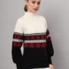 Women’s White & Black Nordic Knit Mid-Length Winter Sweater Top