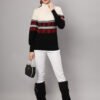 Women’s White & Black Nordic Knit Mid-Length Winter Sweater Top