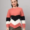 Women’s Dark Peach Chevron Knit Short-Length Winter Sweater Top