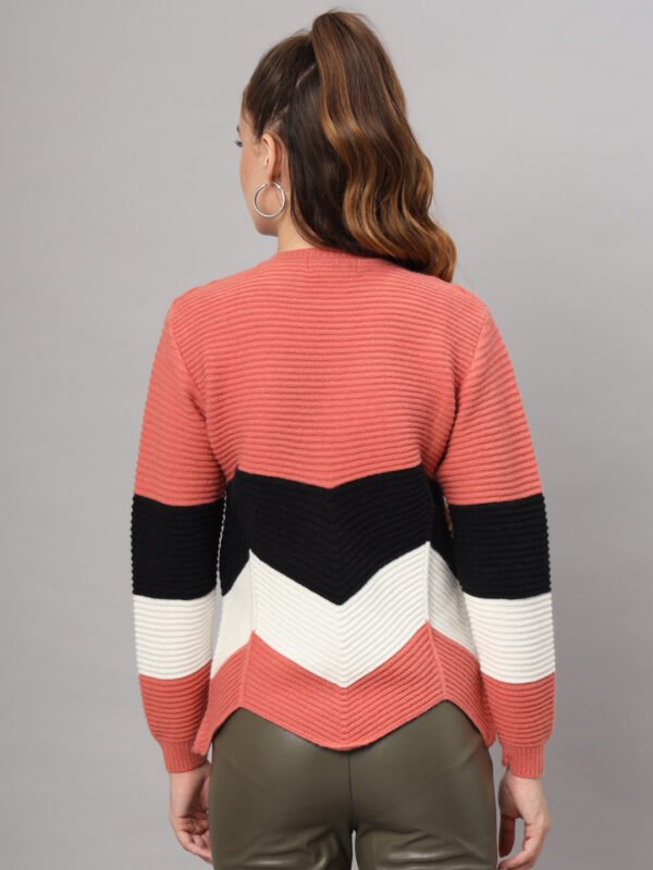 Women’s Dark Peach & Chevron Knit Short-Length Winter Sweater Top