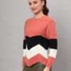 Women’s Dark Peach & Chevron Knit Short-Length Winter Sweater Top