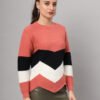 Women’s Dark Peach & Chevron Knit Short-Length Winter Sweater Top