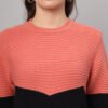 Women’s Dark Peach & Chevron Knit Short-Length Winter Sweater Top