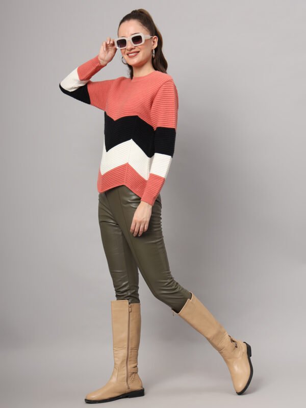 Women’s Dark Peach & Chevron Knit Short-Length Winter Sweater Top