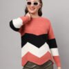 Women’s Dark Peach Chevron Knit Short-Length Winter Sweater Top