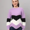 Women’s Lilac Black White Chevron Ribbed Knit Short-Length Winter Sweater Top Women’s Lilac Black White Chevron Ribbed Knit Short-Length Winter Sweater Top