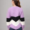 Women's Lilac, Black & White Chevron Ribbed Knit Short-Length Winter Sweater Top