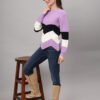 Women’s Lilac Black White Chevron Ribbed Knit Short-Length Winter Sweater Top