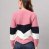 Women's Pink, Navy & White Chevron Knit Short-Length Winter Sweater Top