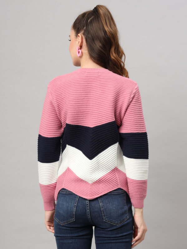Women's Pink, Navy & White Chevron Knit Short-Length Winter Sweater Top