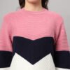 Women's Pink, Navy & White Chevron Knit Short-Length Winter Sweater Top