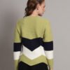 Women's Pistachio, Navy & White Chevron Ribbed Knit Short-Length Winter Sweater Top