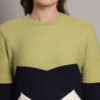 Women's Pistachio, Navy & White Chevron Ribbed Knit Short-Length Winter Sweater Top