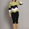 Women’s Pistachio Navy White Chevron Ribbed Knit Short-Length Winter Sweater Top