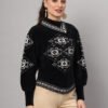 Women's Black & White Geometric Pattern Short-Length Winter Sweater Top