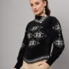 Women's Black & White Geometric Pattern Short-Length Winter Sweater Top