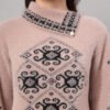 Women's Dusty Pink & Black Ethnic Pattern Short-Length Winter Sweater Top