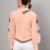 Women's Peach & Black Ethnic Pattern Short-Length Winter Sweater Top