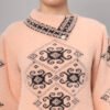 Women's Peach & Black Ethnic Pattern Short-Length Winter Sweater Top