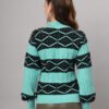 Women's Sea Green & Black Geometric Pattern Short-Length Winter Sweater Top