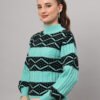 Women's Sea Green & Black Geometric Pattern Short-Length Winter Sweater Top